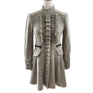 Nanette Lepore Party Girl Coat Oatmeal Gold Thread Studded Gossip Girl Size XS